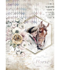 PAPIER DE RIZ A4 ROMANTIC HORSES - LADY FRAME 21X29.7 - DFSA4580 - STAMPERIA